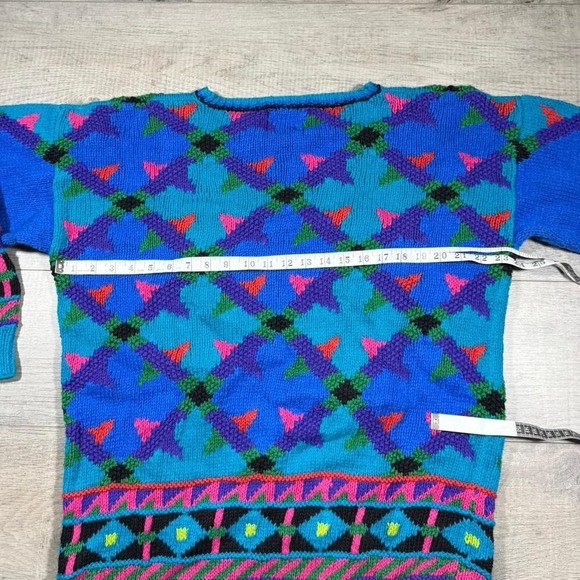 90s colorful knit sweaters cool design size measures women's L - Picture 4 of 5